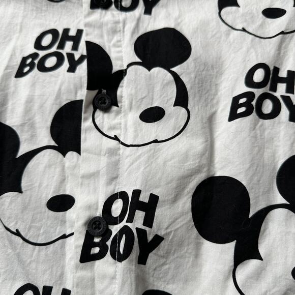 Disney Mickey Mouse Shirt Mens Large White Black Oh Boy Neff Button Up Cartoon - Picture 11 of 15